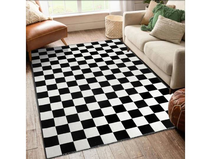 Moroccan Checkered Area Rug 4X6 Feet Black And White Moroccan Checkerboard Rug Foldable Washable Indoor Rugs For Living Room