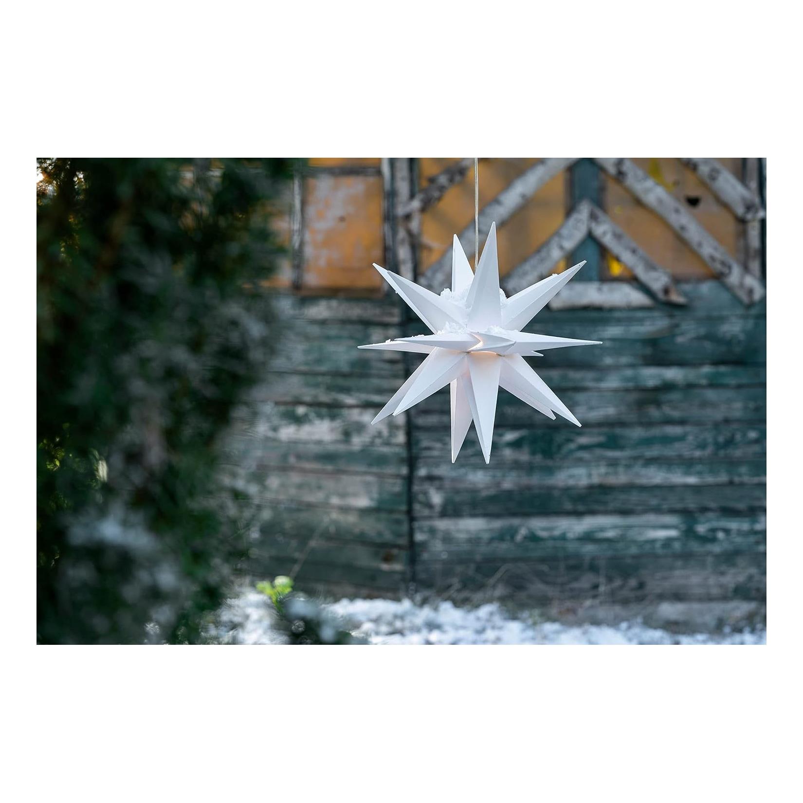 Weihnachtsstern beleuchtet Faltstern 40cm Dekostern Weiss hochwertiger Kunststoffstern LED mit Timer Funktion 3D Stern 18 Zackig Leuchtstern Weihnachtslicht Winterbeleuchtung