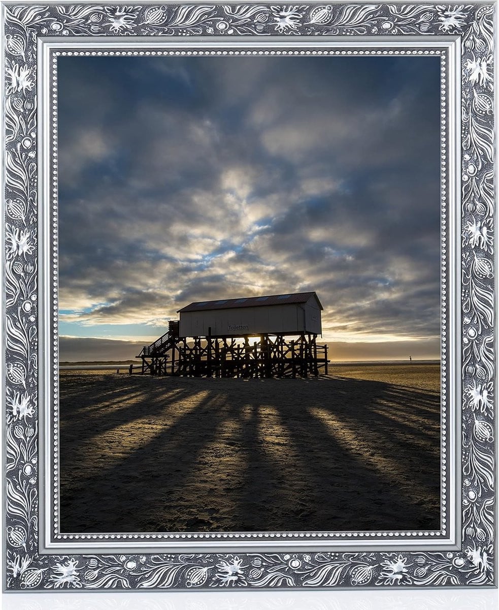 Zilveren houten fotolijst om op te hangen, 30 x 45 cm