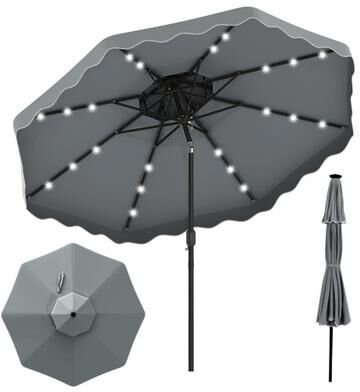 Costway 10 FT Solar LED Patio Umbrella for Deck and Pool-Gray
