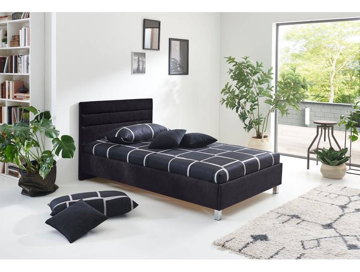Polsterbett, schwarz, B:110cm L:210cm, Bezug: Microvelours (100% Polyester);Bonnell-Federkern-Matratzenbezug: 100% Polyester;Kaltschaum-Matratzenbezug: Frottee 100% Polyester, Bezug abnehm- und waschbar bis 60C, WESTFALIA SCHLAFKOMFORT, Betten, Polsterbett