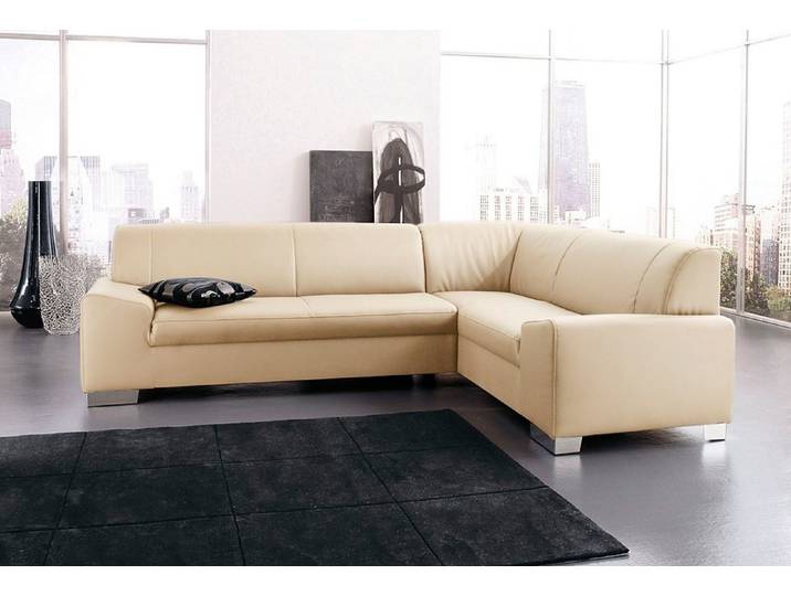 Ecksofa, Microfaser & Kunstleder, Beige, 249×181 cm, L-Form, Klassisch, Domo-Collection