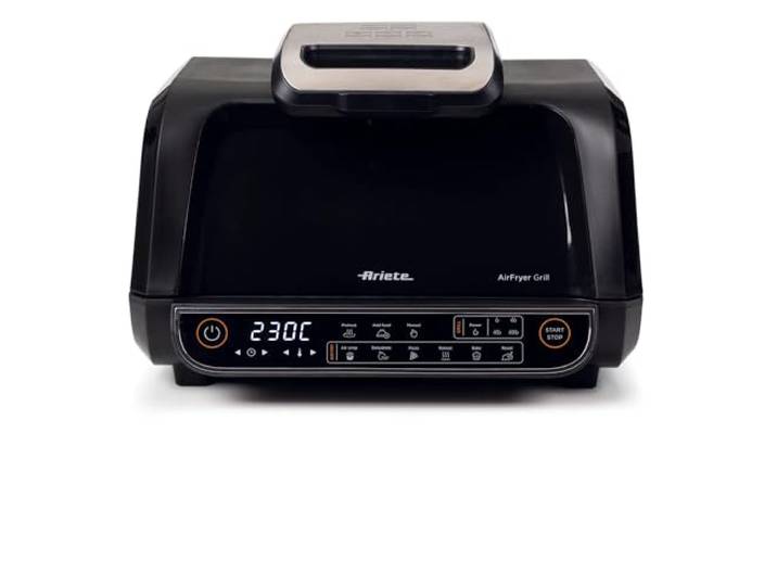 Ariete 4635 Air Fryer Grill, Luftfritteuse und Grill, Grillpfanne, 1700 W, Fassungsvermögen 8 l, Frittieren und Grill, 8 Kochfunktionen, Timer, Schwarz