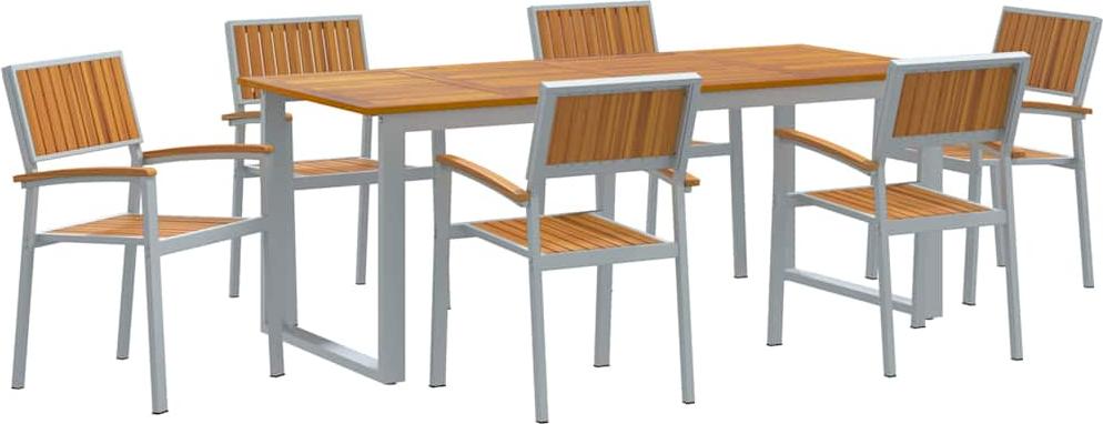 Garten Essgruppe 7 pcs Grau Massivholz Akazie
