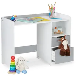 Relaxdays Schreibtisch für Kinder mit Schubladen Weiß,Grau