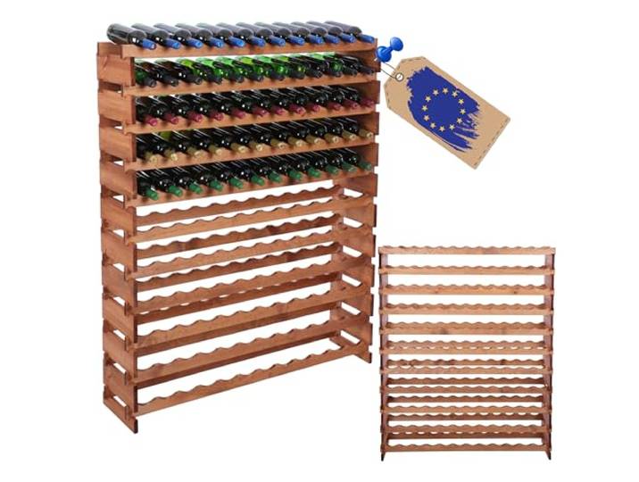 MODO24 Modulares Weinregal aus Holz für 132 Flaschen, 149x122,4x28cm, Braun Kompaktes Flaschenregal & Weinständer aus Naturholz, Modernes Getränkeregal & Weinhalter für Küche, Wohnzimmer & Esstisch