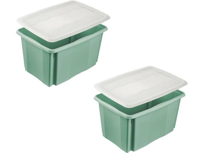 Aufbewahrungsbox KEEEPER Emil, Box mit Deckel, 2er Set, 45 L, 55,5x40x30 cm , nordic grün, B:55,5cm H:30cm T:40cm, Kunststoff, Aufbewahrungsboxen, Aufbewahrungsbox, ineinander und aufeinander stapelbar