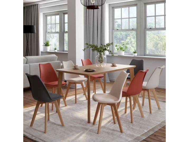 IDMARKET Lot de 8 chaises de salle à manger SARA scandinaves gris foncé x2 terracotta x3 beige x3