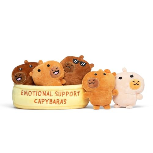 Just Play Set van 5 Capybara Knuffels met Mandje - Emotionele Steun Pluche Dieren