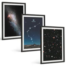 BILDER SET 3er Set - 40x60 cm Schwarzer Rahmen - Galaxienraum Wassermann