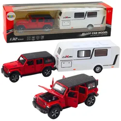 Geländewagen-Camper-Set, Metallantrieb, Lichter, Geräusche, Rot, 1:32