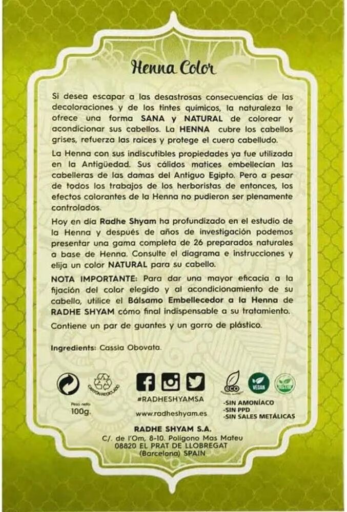 Artesania Agrcola Radhe Shyam Henna Polvo Neutro Eco 100g Talla Única Unisex
