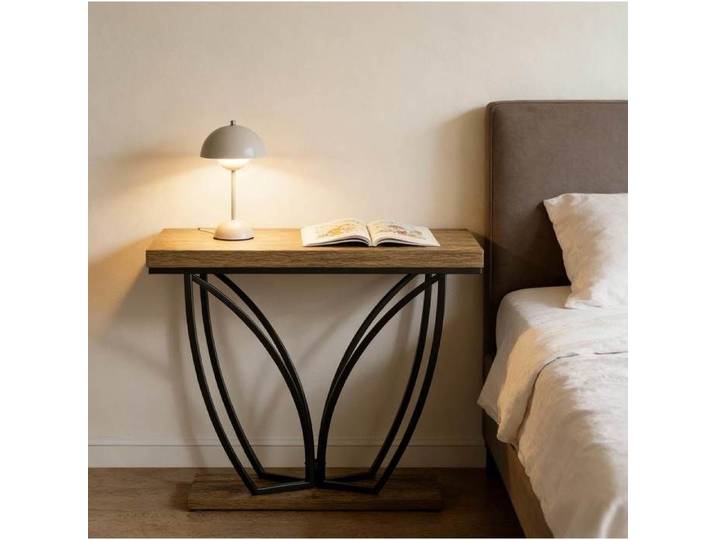 Console D Entree MDF Noir Marron Table Console Industrielle FloraGrace Pour Entree Salon Chambre Pieds Reglables 105x30x80cm