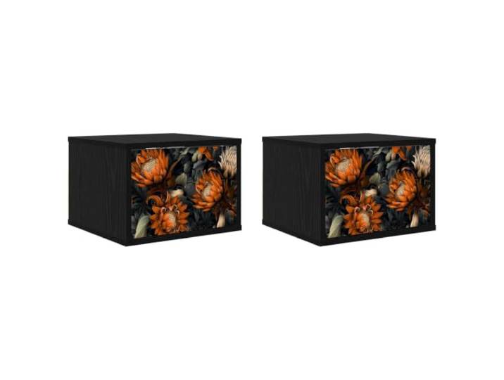 Favemtsl Wandmontierter Nachttisch Schwarz Eichen-Optik 2er Set LOCHEM Platzsparende Nachtkonsolen im 2er Pack für Ihr Schlafzimmer mit 2 Schubladen und robuster Ablage aus Holzwerkstoff.