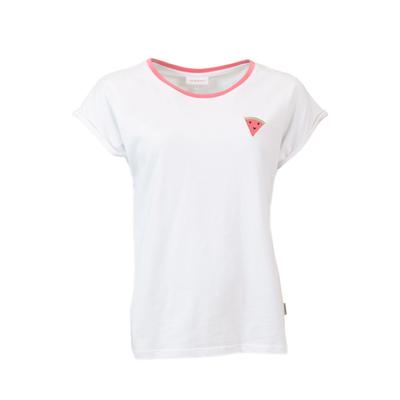 T-Shirt KLEINIGKEIT "Kleinigkeit Tutti Frutti Shirt", Damen, Gr. S, weiß (hot pink), 100% Baumwolle, bedruckt, normal, Rundhals, Shirts T-Shirt