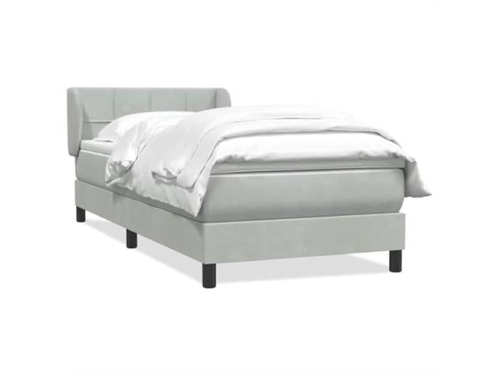 HFXHIJXQ Boxspringbett 80x210 cm mit Matratze & Topper Samt Hellgrau Komplettes Polsterbett fürs Schlafzimmermit verstellbarem Kopfteil, Taschenfederkern-Matratze und Komfort-Auflage.