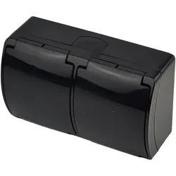 Doppel Aufputz Steckdose Schwarz Schuko ViPlast IP44 182-05