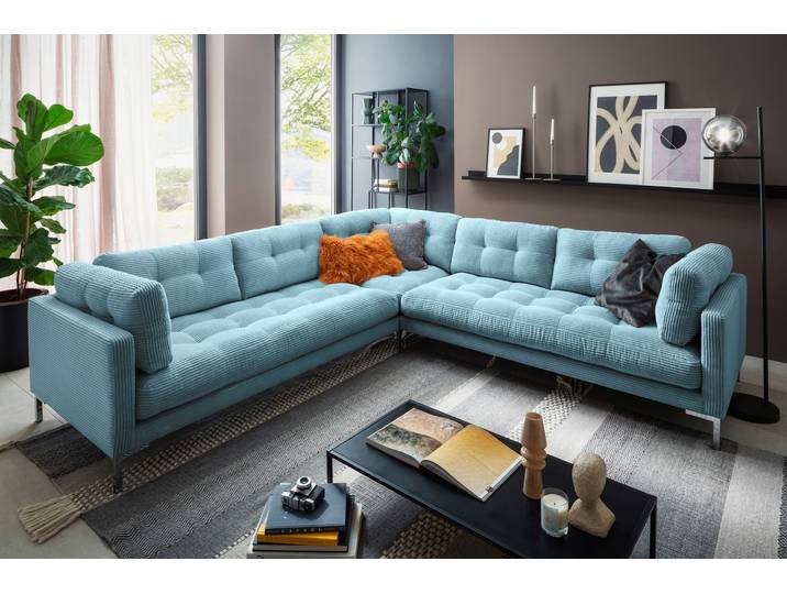 Wohnlandschaft GOODPRODUCT Landau U-Form , blau (mittelblau), B:265cm H:75cm T:265cm, Sofas, Wohnlandschaft, in Cord-Stoff mit Metallfuss