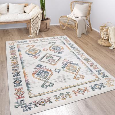 Paco Home Ethnic Design Area Rug in Beige with colorful Boho Pattern