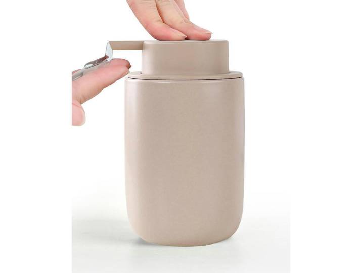 Seifenspender Keramik Khaki 350ml, Beige, 8x14x8 cm, Badaccessoires, Seifenspender