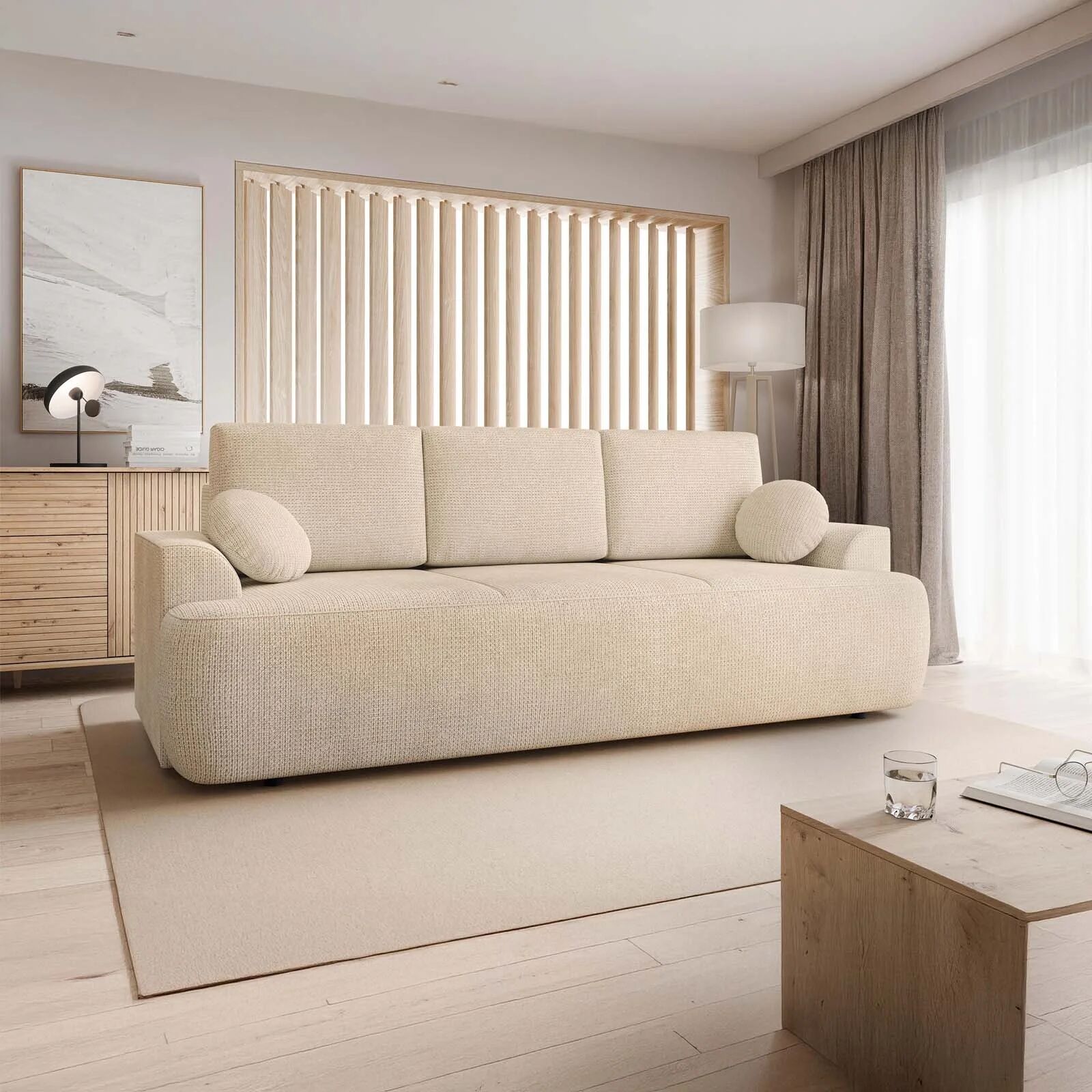 garneroarredamenti Divano letto 3 posti 248x110cm con contenitore beige cashmere Novera