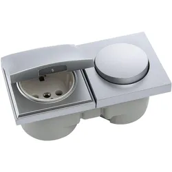 Berker, Lichtschalter + Storenschalter, Integro Pure Schalter/Deckel chrom matt + Steckdose polarweiss