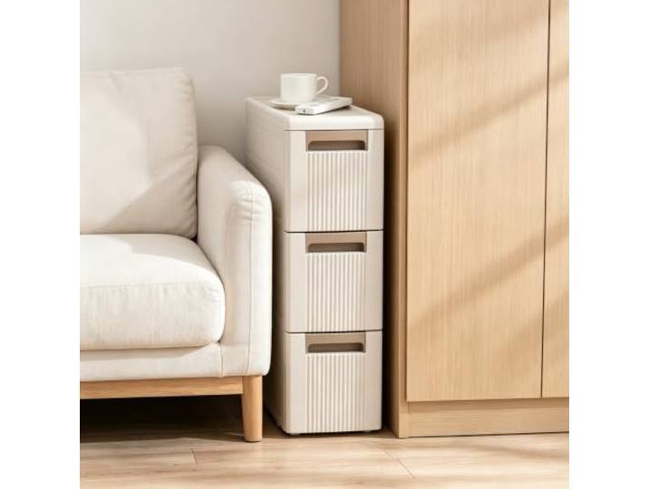 Schmaler Nischenschrank mit Schubladen, Rollwagen für Bad & Küche, 20cm Hochwertiges PP-Material, 20cm Schlankes Design, Mit Leichtlaufrollen, Vielseitig(2Tiers 40CMH*18CM.1 D*45CMW)