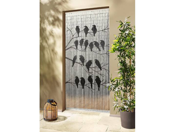 Bambusvorhang mit Vogelmotiv, Schwarz-Weiss