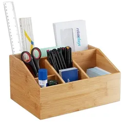 relaxdays Tischorganizer Bambus mit 6 Fächern braun, 28x14x19.5 cm