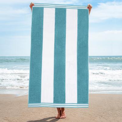 Superior Oversized Cabana Stripe Beach Towel 100% Cotton, Reversible Velour/Terry, Quick‑Dry & OEKO‑TEX Certified