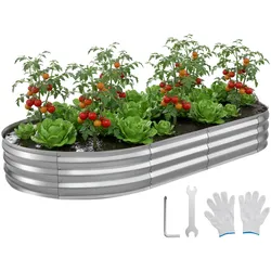 VEVOR Hochbeet Metall 240x120x30 cm, Ovales Gartenbeet, Pflanzkasten-Set für den Außenbereich, Gemüsebeet mit Handschuhen, Blumenbeet Bodenlos, Pflanzbeet für Blumen, Kräuter & Gemüse, Silber