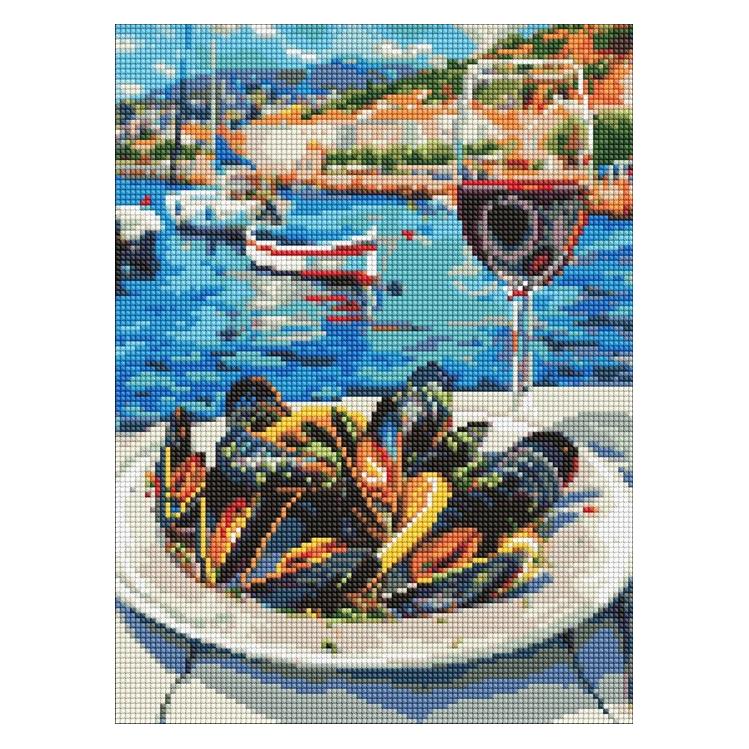 Ideyka Diamond Painting Muscheln am Hafen mit Rahmen 30 x 40 cm (AMO20410)