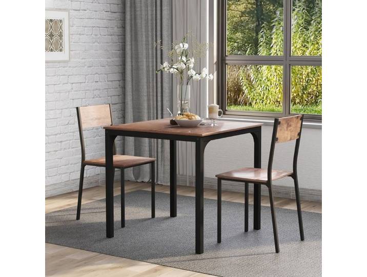 Ensemble Table Et Chaises De Salle à Manger - 70 X 70 Cm - Deux Chaises - Marron Vintage - Design Sobre