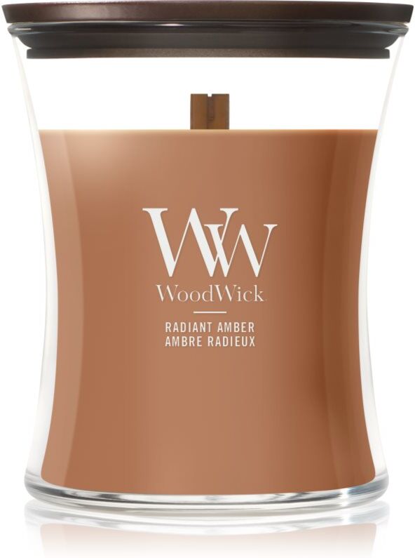 Woodwick Radiant Amber bougie parfumée avec mèche en bois 275 g