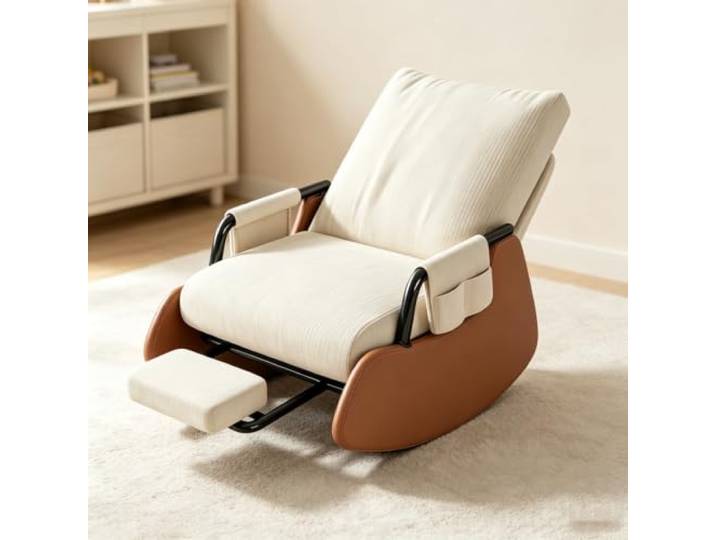 LCNDKF Wohnzimmersessel Wippend mit Praktischer Seitentasche Bequemer Schaukelsessel mit 60cm breiter Sitzfläche und platzsparender Beinauflage fürs Wohnzimmer.