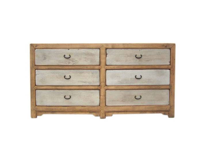 Luxury-Park-Direct Kommode China große Schubladenkommode 6 Schübe Pinie Korpus Fronten weiss. Lux