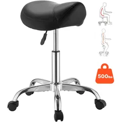 VEVOR Sattelhocker 226,8 kg, Rollhocker Höhenverstellbar, Bürohocker Ergonomischer Sitz aus PU-Leder, 360° Drehbar, Ideal für Salon, Spa, Bar, Zuhause, Arztpraxen & Massageeinrichtungen, Schwarz