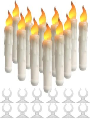 Inspired Living Hanging Window Candles With Suction Cup Warm Flickering LED Flameless Window Decor 12pc And Suction Cup