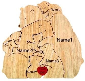Uplift Essentials Custom Bear Family Wooden Puzzle Personalized Interlocking Name Ornament For Family Gifts & Modern Home Decor 7 Bears customized