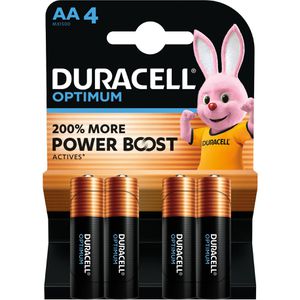 Duracell Batterien Optimum, Alkaline, 1,5V, 12 Jahre lagerfähig, AA / Mignon / LR6, 4 Stück