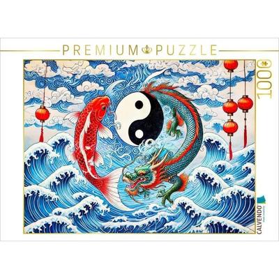 CALVENDO Puzzle Yin und Yang - Koi und Drache im asiatischen Malstil | 1000 Teile Lege-Größe 64x48cm Foto-Puzzle für glückliche Stunden