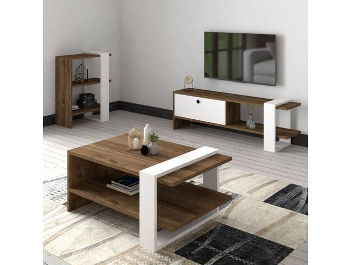 Ensemble Mobilier de Salon Mazzano Dmora en Bois Noble Brun Noyer