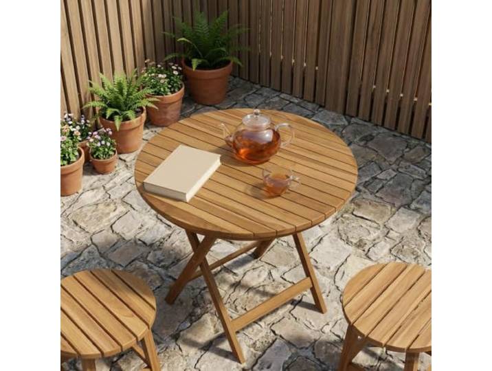Keeushr Tischplatte Rund 60 cm Massives Teakholz Braun Für Innen Und Außen, Wasserbasierte Farbe, Keine Montage Nötig, Pflegeleicht