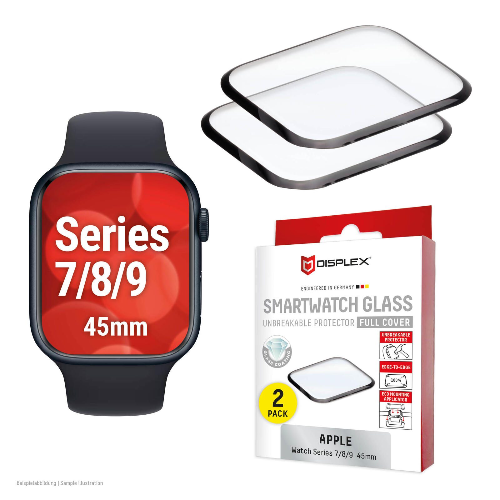 DISPLEX Unzerbrechliches Full Cover Smartwatch Glass für Apple Watch 9/8/7 (45mm) 02143