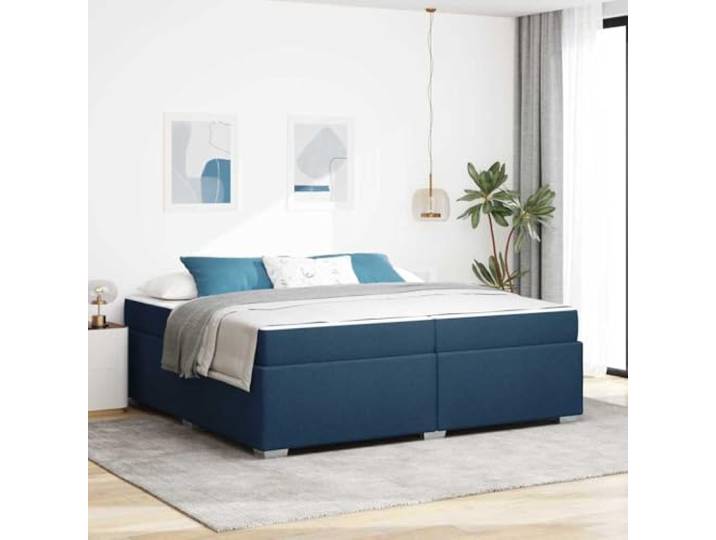 KTHLBRH Bettgestell mit blauer Matratze 200 x 200 cm Minimalistisches Design, weicher Stoff, robuster Rahmen, geeignet für Doppelzimmer