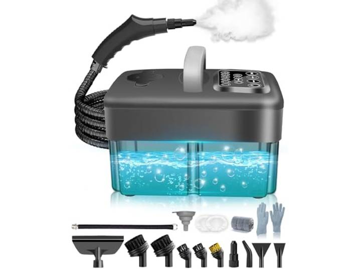 Mecmic Upgrade Nettoyeur Vapeur Portable - 2500W\, 6 Niveaux de Réglage\, Réservoir D'eau 1\,6L\, 120 °C Vapeur\, Chauffage en 15s\,Portable avec 10 Accessoires\, Nettoyage des Canapé\,Sol\,Vitre\,Matelas\,Gris