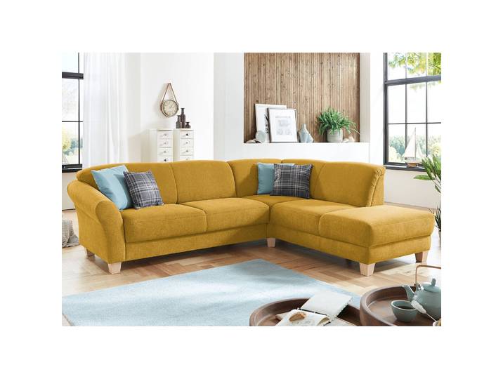 Ecksofa Webstoff Gelb/Safrangelb Webstoff 257 x 84 x 212cm Ottomane davorstehend rechts Keine Funktion Natur