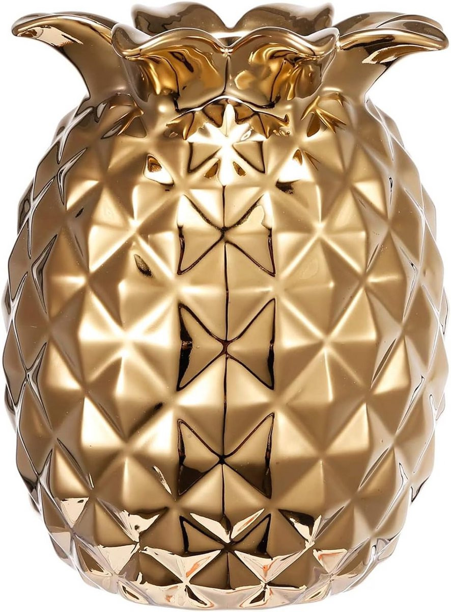 Set van 2 goudkleurige keramische ananas vazen voor decoratie