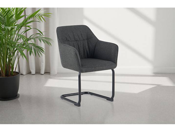 Freischwinger GOODPRODUCT Elba , grau (anthrazit, schwarz, anthrazit), B:60cm H:85cm T:59,5cm, Metall, Polyester, Stühle, Freischwinger, gemütlicher Stuhl / Sessel, 180 Grad drehbar, Auto Return, Webstoff