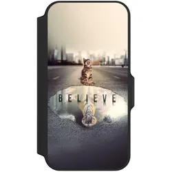 Nivocase Klapphülle für Apple iPhone 13 Mini Handyhülle aus Kunst Leder NIVOflip schwarz Motivation Tiere (Apple iPhone 13 mini), Smartphone Hülle, Schwarz
